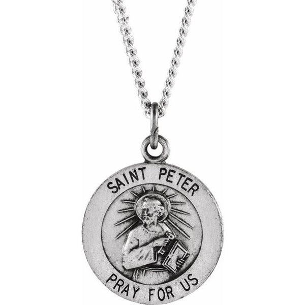 Sterling Silver 15 mm Round St. Peter 18" Necklace