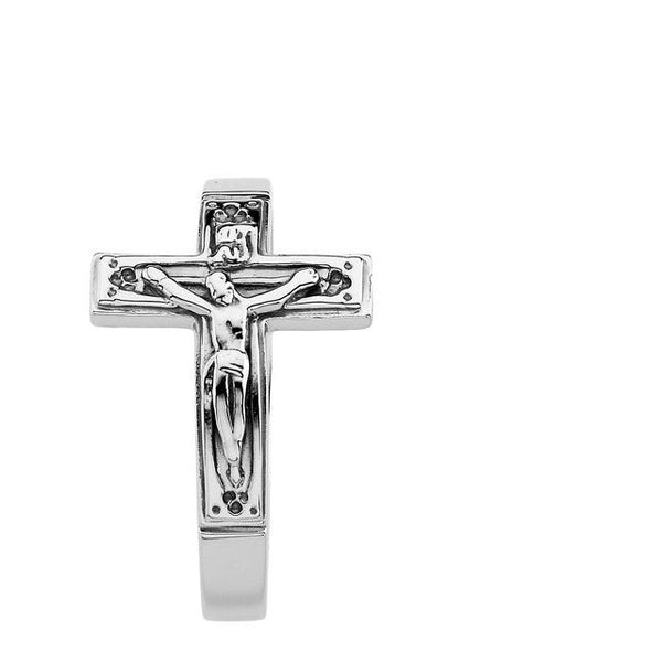 10K White Gold 12 mm Crucifix Ring Size 6