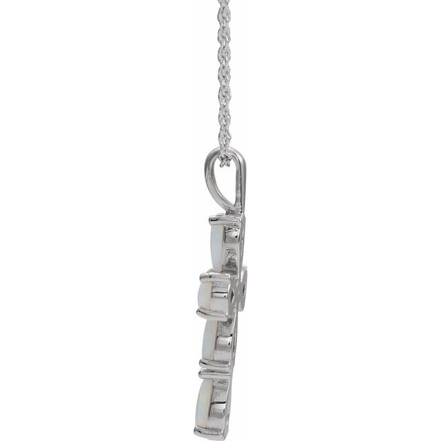14K White Gold Natural White Opal Cabochon Cross 16-18" Necklace