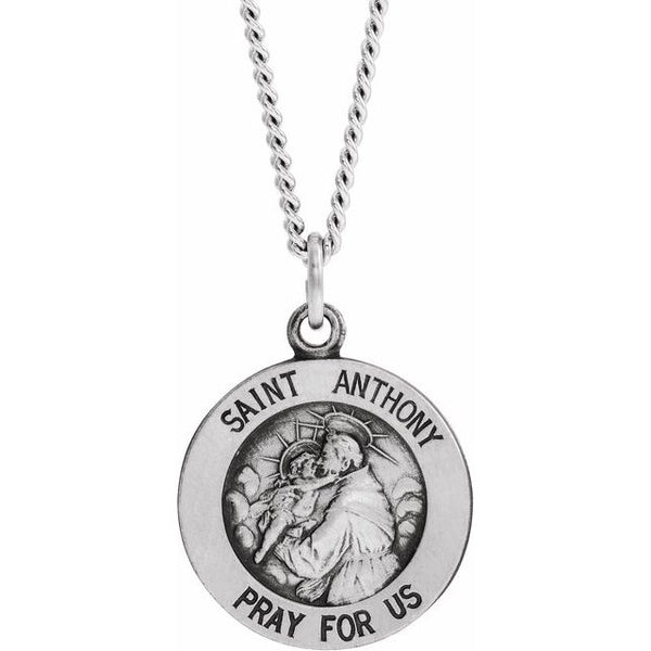 Sterling Silver 15 mm St. Anthony Medal 18" Necklace