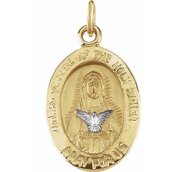 14K Yellow/White Gold 15x11 mm Oval Mary of Holy Spirit Medal