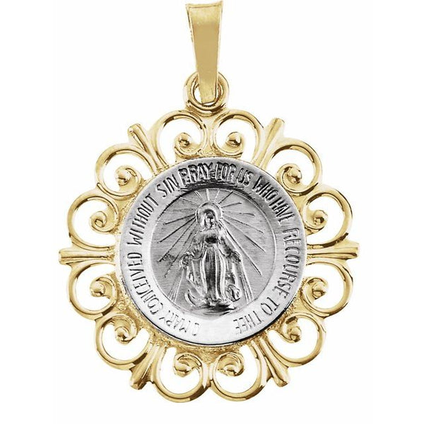 14K White/Yellow Gold 18 mm Round Miraculous Medal