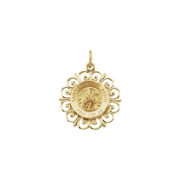 14K Yellow Gold 18 mm St. Francis of Assisi Medal