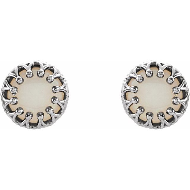 14K White Gold  6 mm Natural White Opal Earrings