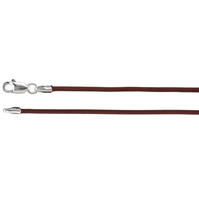 Sterling Silver 1.5 mm Dark Brown Leather 20" Cord