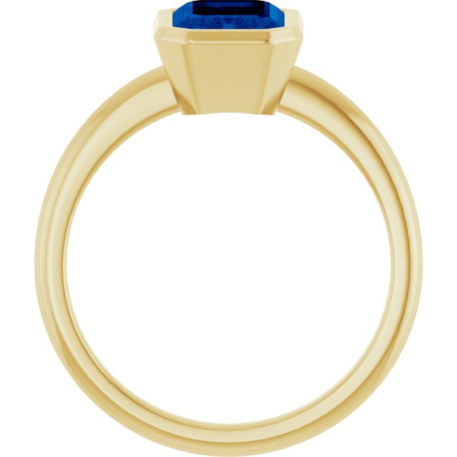 14K Yellow Gold 8x6 mm Lab-Grown Blue Sapphire Bezel-Set Ring
