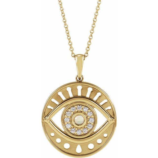 14K Yellow Gold Natural Ethiopian Opal & 1/6 CTW Natural Diamond Evil Eye 16-18" Necklace