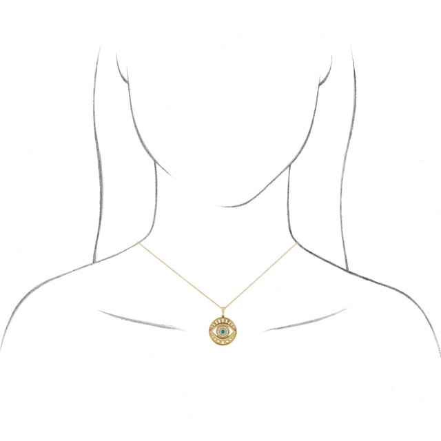 14K Yellow Gold Natural Ethiopian Opal & 1/6 CTW Natural Diamond Evil Eye 16-18" Necklace