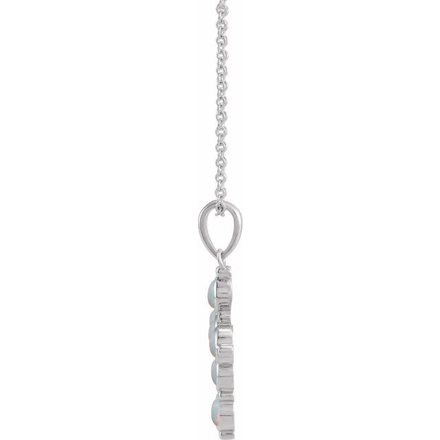 14K White Gold Natural White Ethiopian Opal Cross 16-18" Necklace