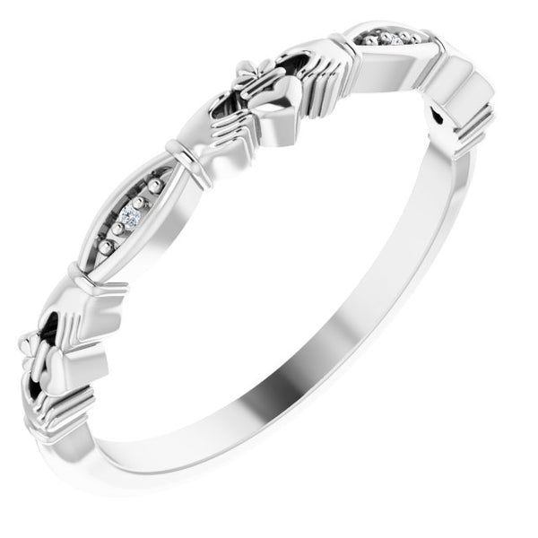 Platinum .005 CTW Natural Diamond Claddagh Ring