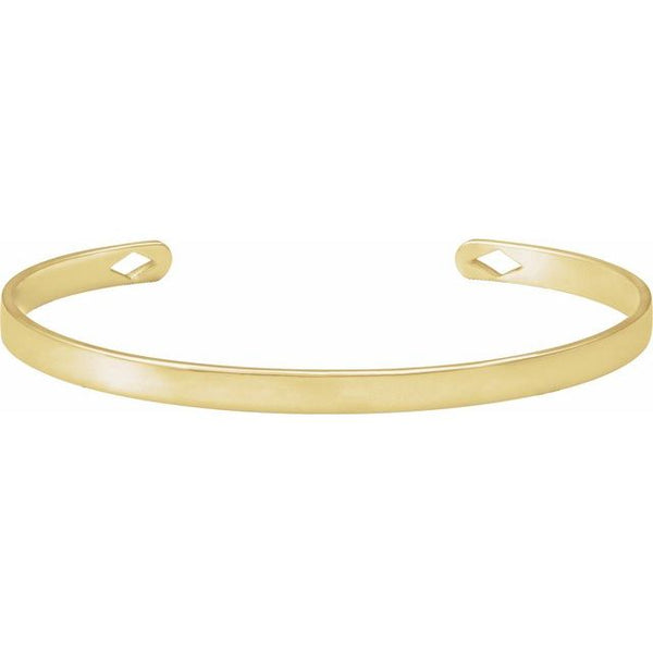 14K Yellow Gold Vermeil Engravable Pierced Diamond Cuff 7" Bracelet
