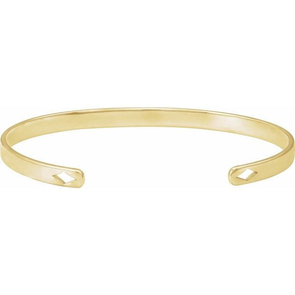 14K Yellow Gold Vermeil Engravable Pierced Diamond Cuff 7" Bracelet